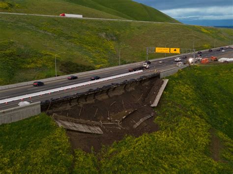 Two lanes cracked, retainer wall sliding on I-580 near Altamont Pass